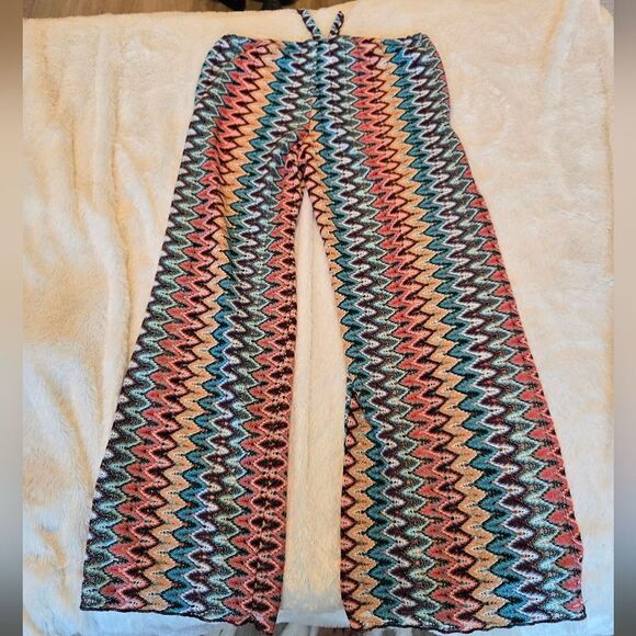Becca By Rebecca Virtue Sundown Multi Color Split Leg Swim Cover-Up Pants Sz L - Picture 8 of 13